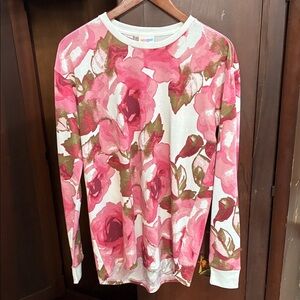 LuLaRoe Pink Floral Long-Sleeve Crewneck Top